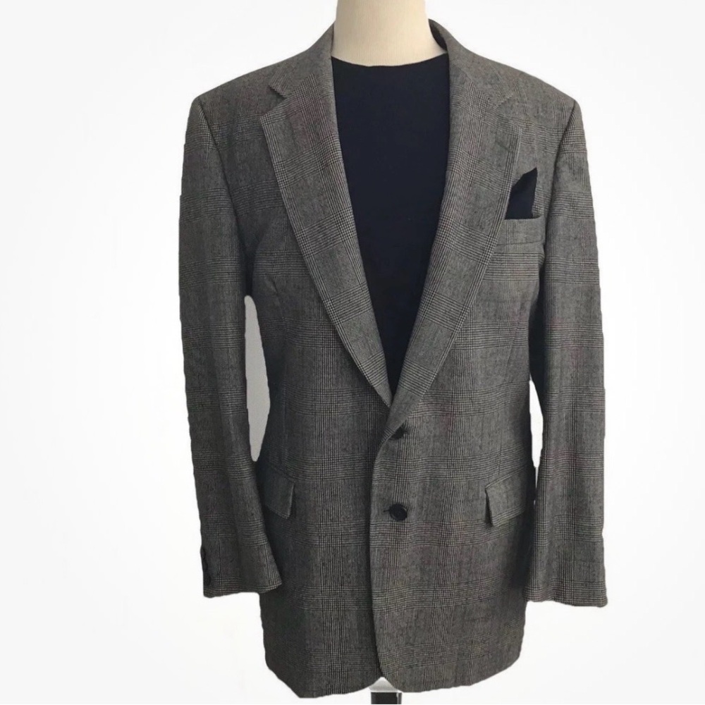 Mr Sid Made In Canada Gray Windowpane Pure Virgin Wool 2 Button Vtg Blazer 44Reg